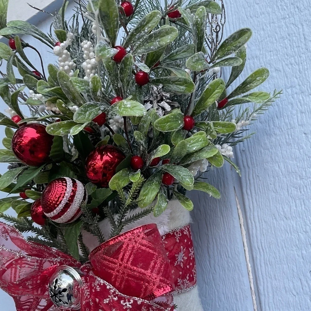 Handmade Christmas holiday door hanger stocking Wreath